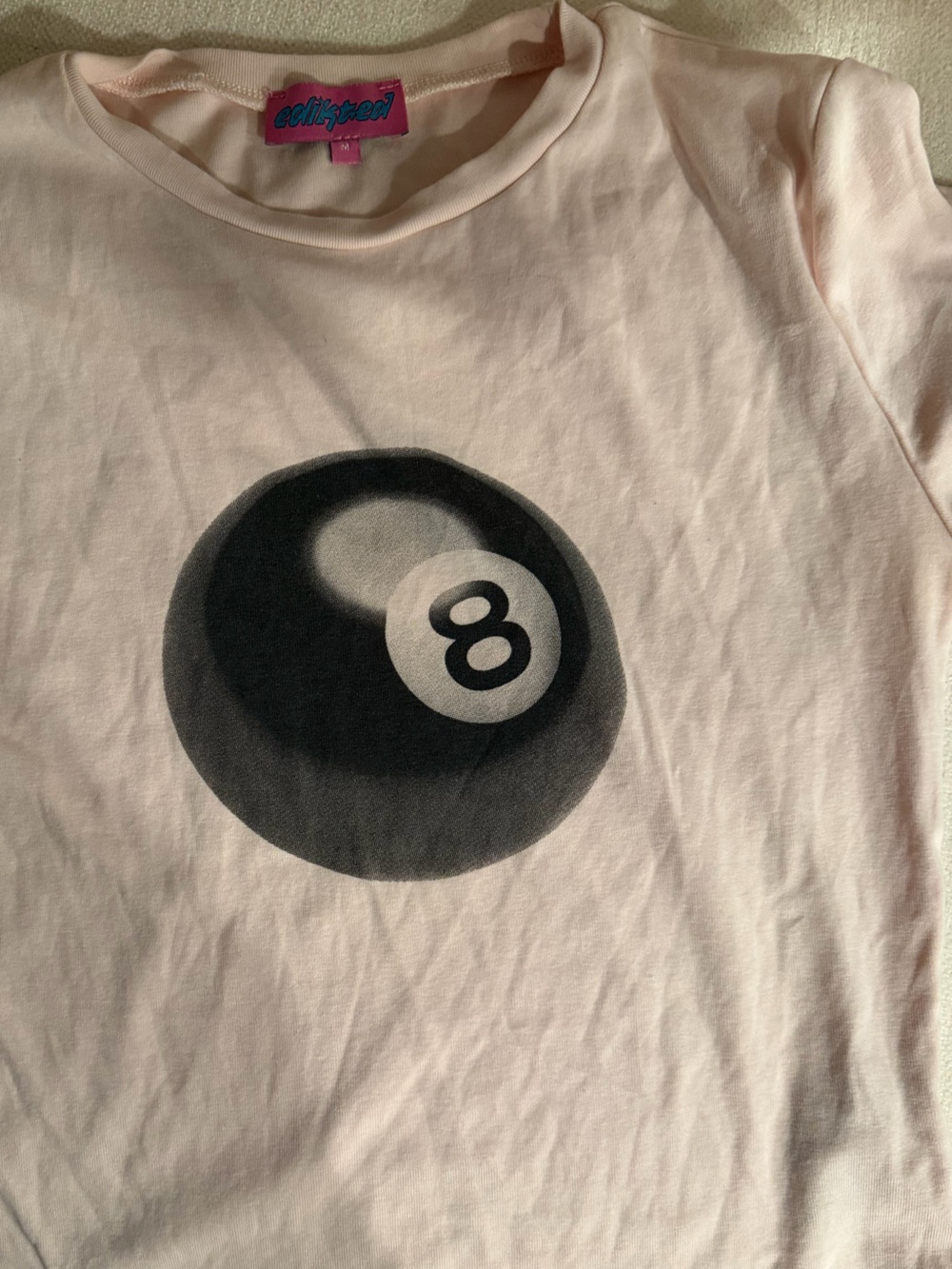 Edikted light pink Short Sleeve Tee with Black 8-Ball Graphic